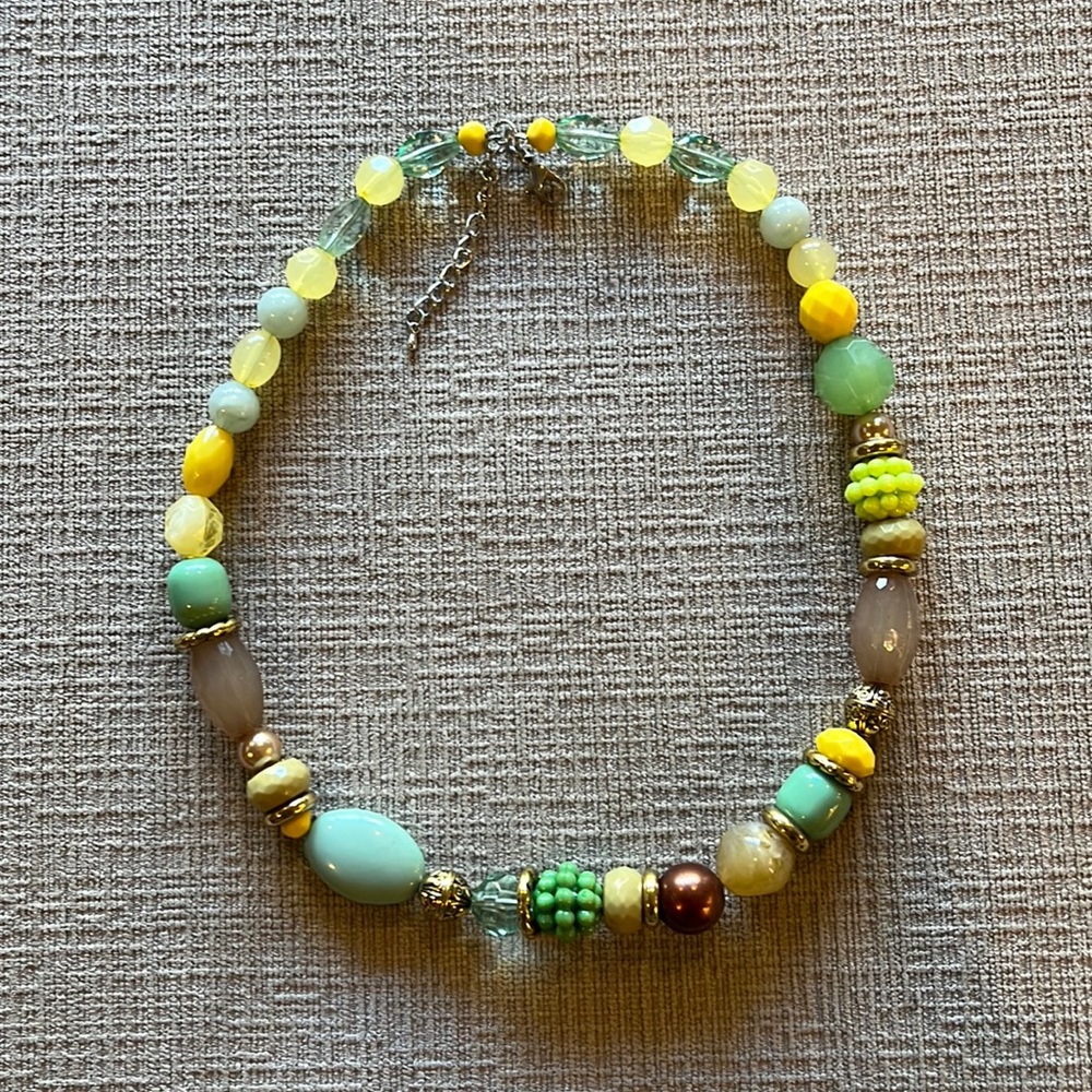Beaded Multicolor Statement Necklace - Yellow & Mint